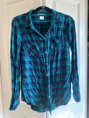 a new day Navy and Teal Plaid Button-Up Shirt